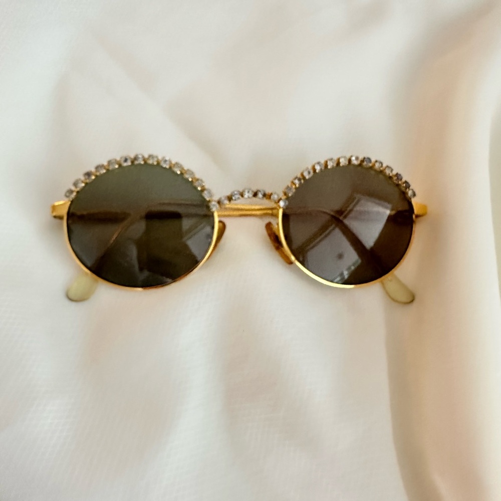 Rare Moschino Vintage Gold Round Rhinestone Sunglasses - Vintage Glam - Picture 7 of 13